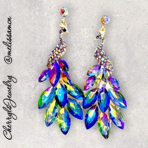 Super Sparkly Iridescent Austrian Crystal Peacock Earrings MUST SEE VIDEO